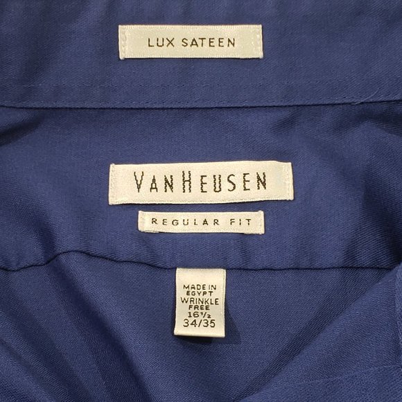 Van Heusen Men's Dress Shirts Regular Fit Lux Sateen Stretch Solid - Picture 3 of 3